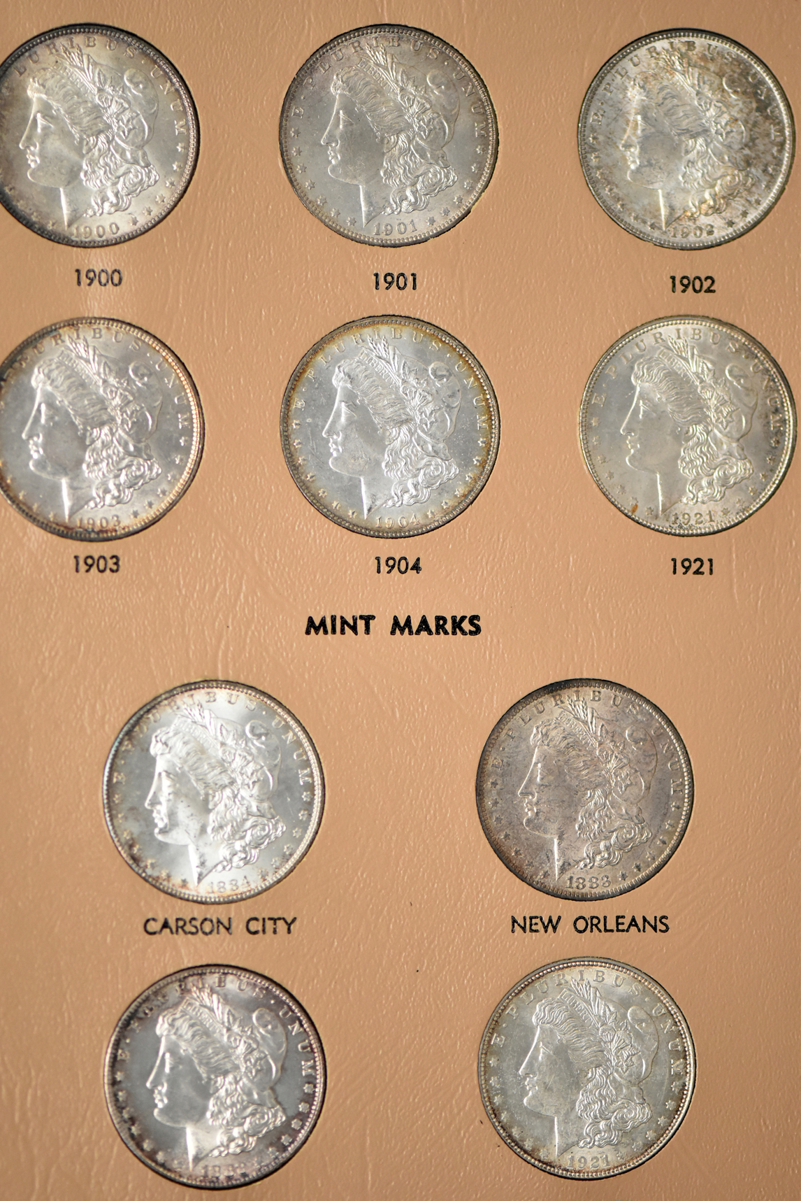 Morgan dollar date set in a Whitman 7171