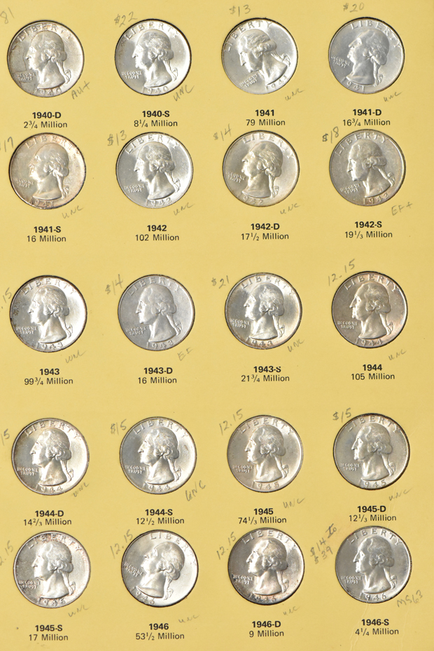 Collection of 100 different Washington quarters in a Library of Coin Volume 15 album