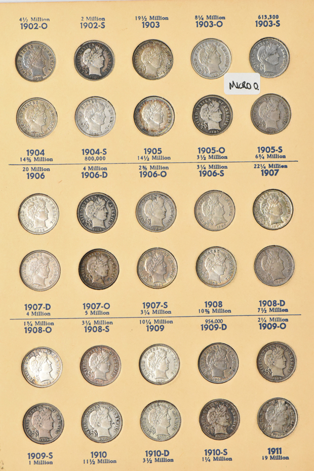 Collection of 73 different Barber dimes in a Library of Coin Volume 9 album