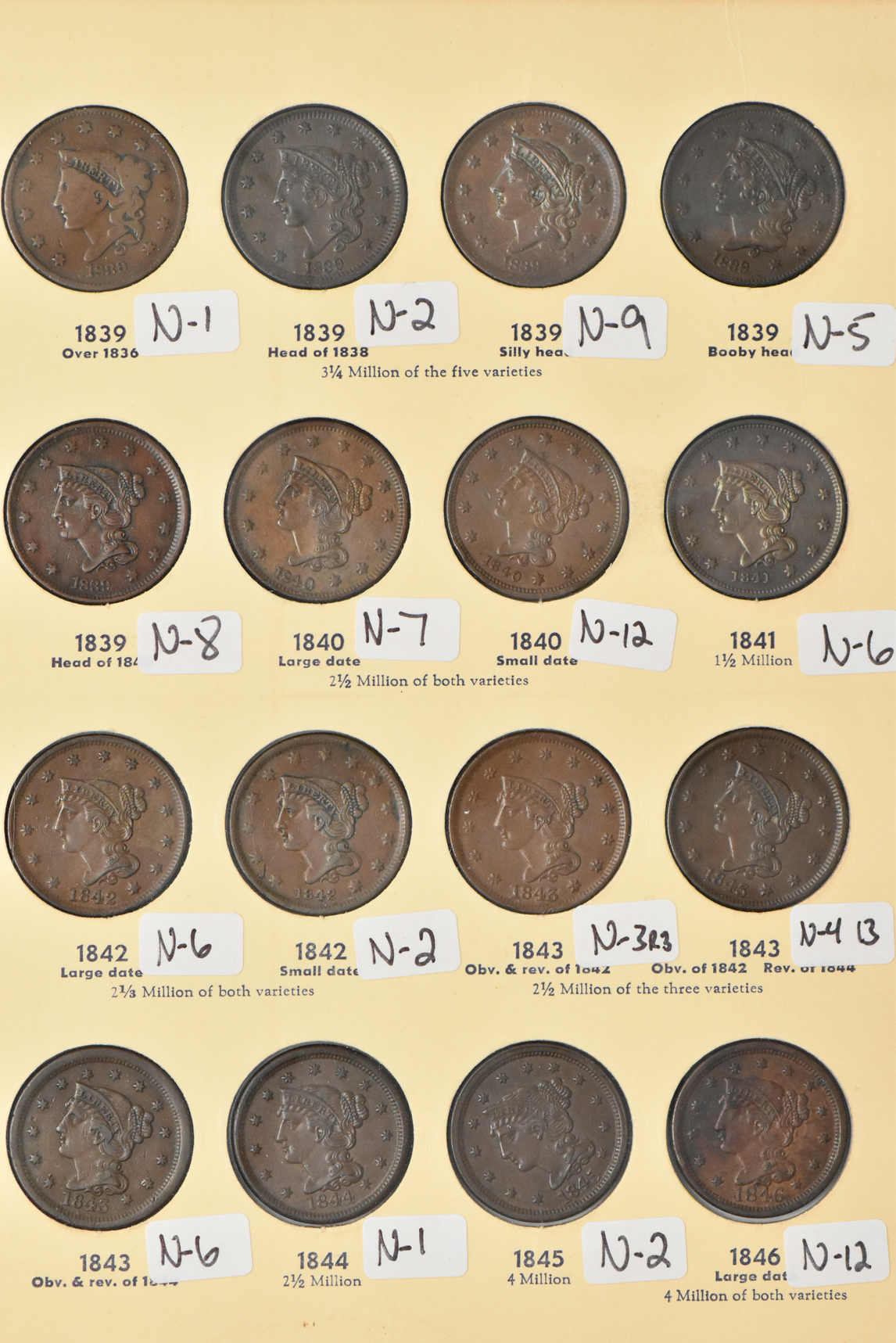 Collection of 56 different Large Cents in a Library of Coins Volume 38 album