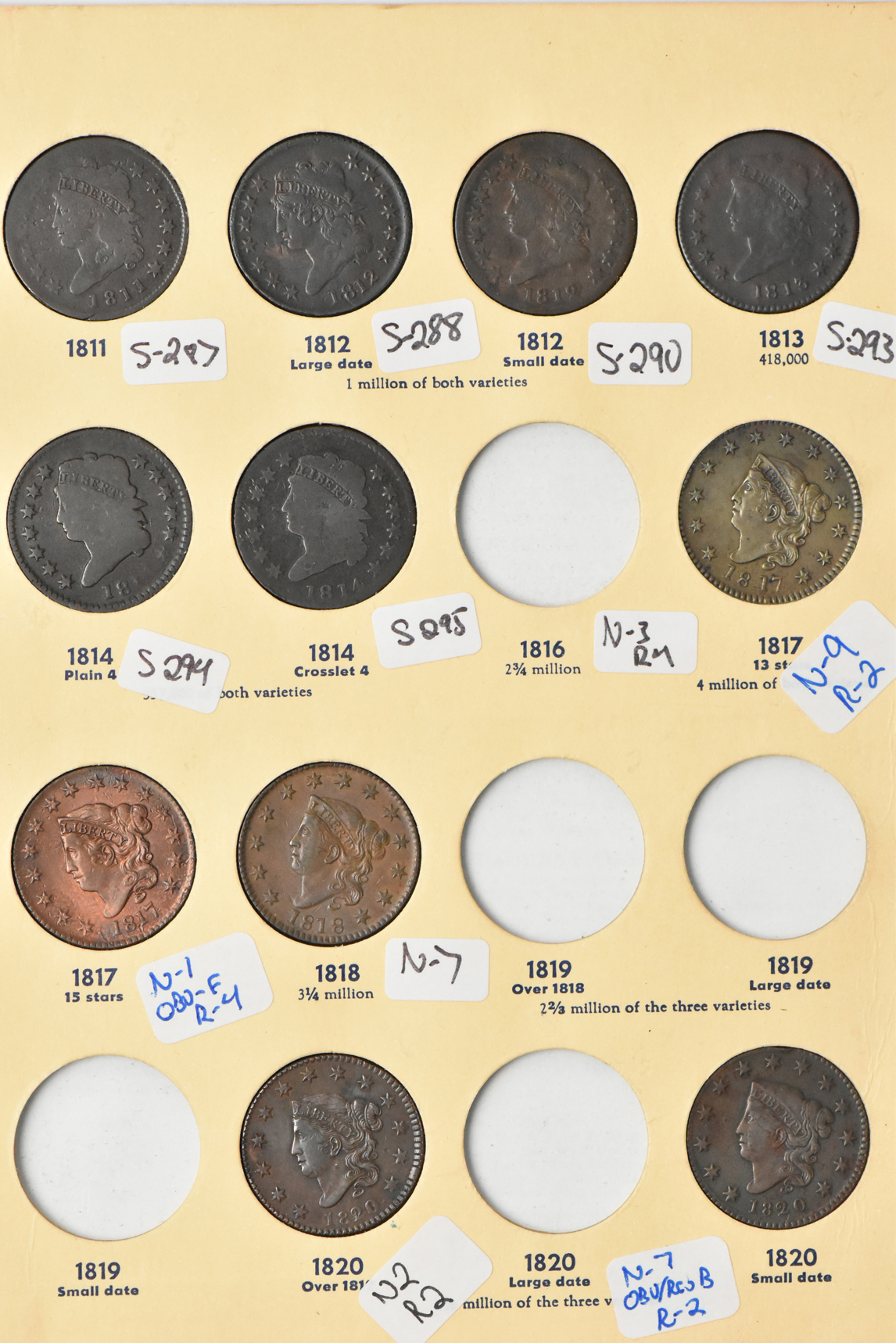 Collection of 44 different Large Cents in a Library of Coins Volume 37 album