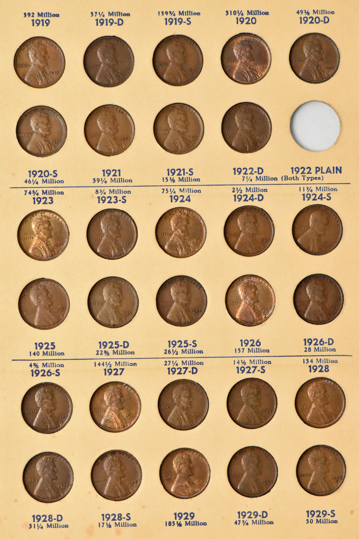 Collection of 68 different Lincoln cents in a Library of Coins Volume 2 album