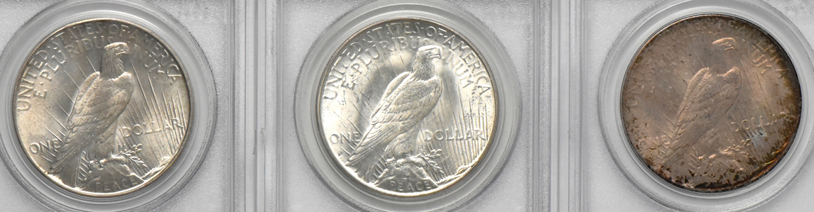 1926 MS-63 (green label), 1927-S MS-62 (green label), and a 1934 MS-64, all PCGS