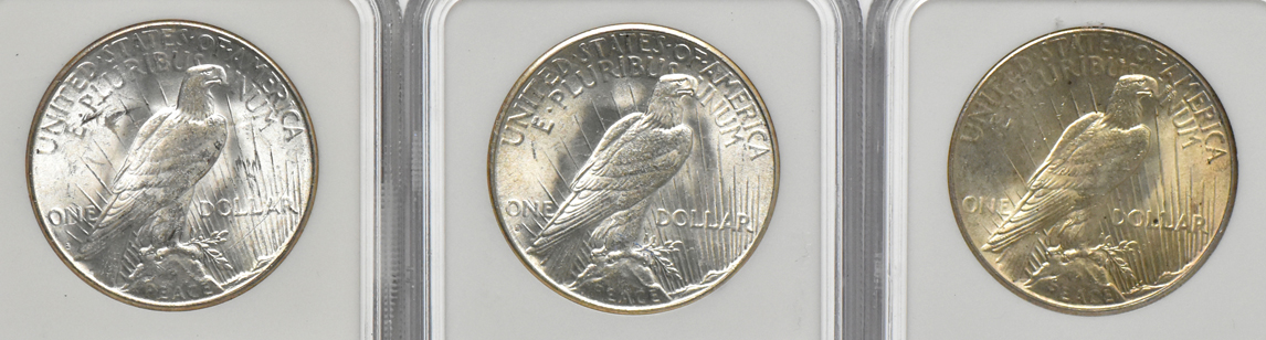 1923-S, 1926-S, and 1927, all NGC MS-63