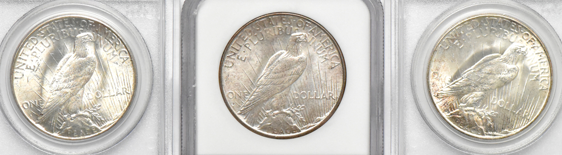 1925-S PCGS MS-62, 1927-S NGC MS-62, and a 1928-S PCGS MS-62