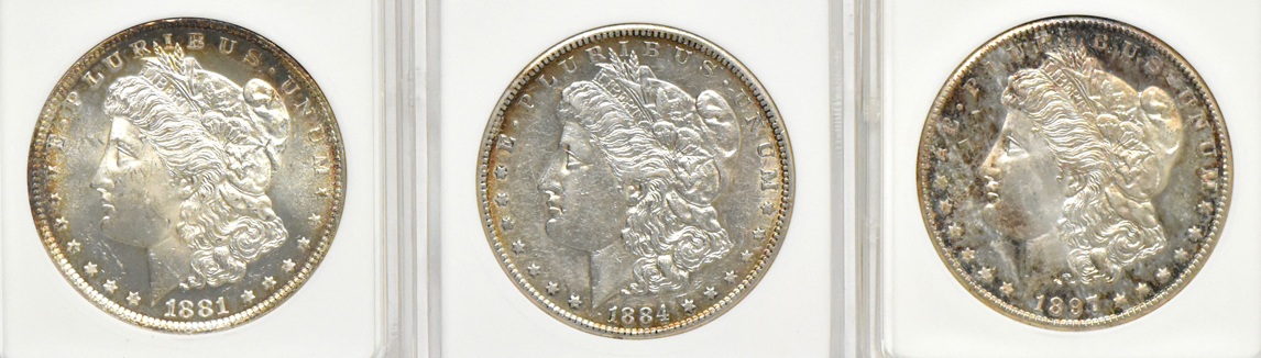 1925-S PCGS MS-62, 1927-S NGC MS-62, and a 1928-S PCGS MS-62