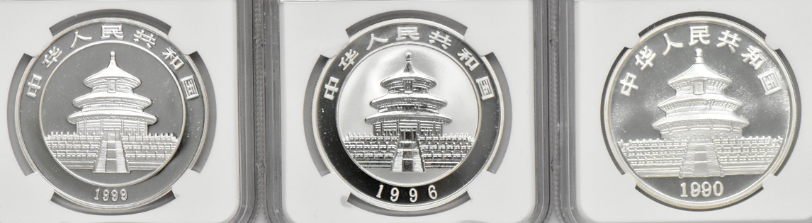 China - three 1oz silver Panda, plus a 5oz silver medals