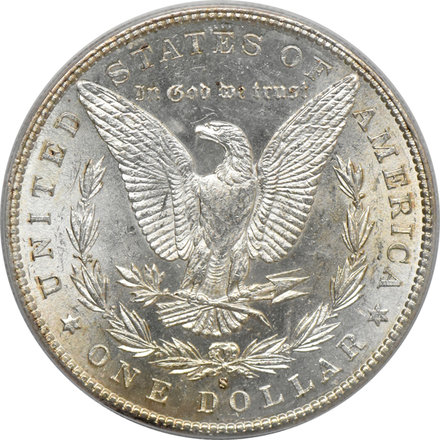 1885-S (green label), and an 1886-S, both PCGS MS-64