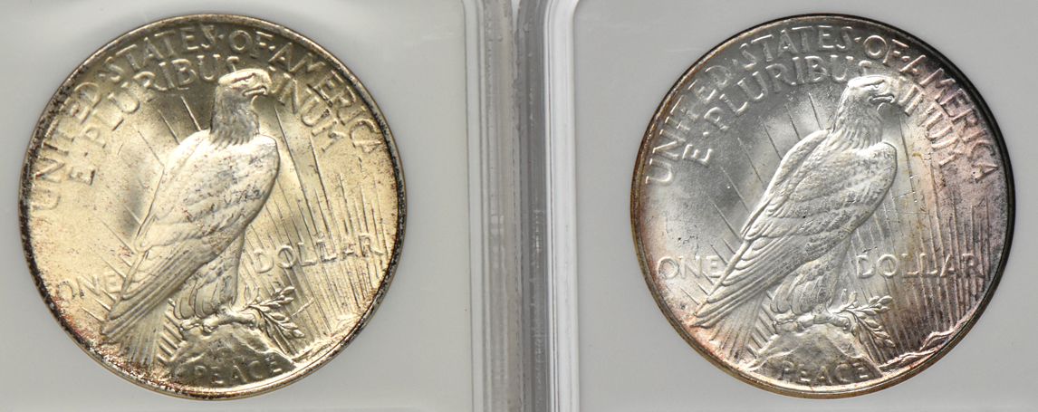 Four Uncirculated Peace dollars certified by NGC
