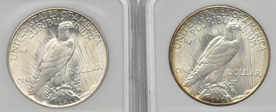 Four Uncirculated Peace dollars certified by NGC