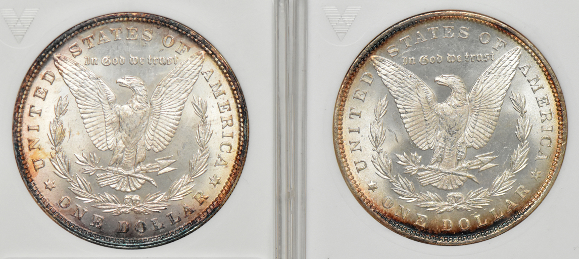 Six Uncirculated Morgan dollars certified by ANACS
