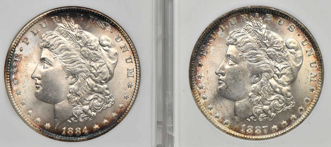 Six Uncirculated Morgan dollars certified by ANACS