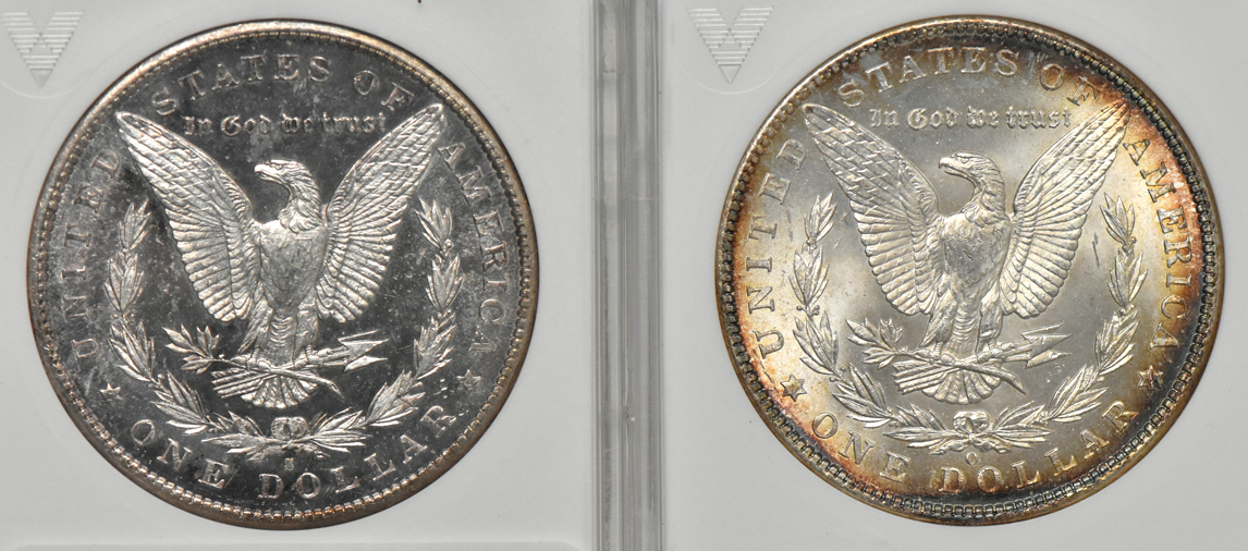 Six Uncirculated Morgan dollars certified by ANACS