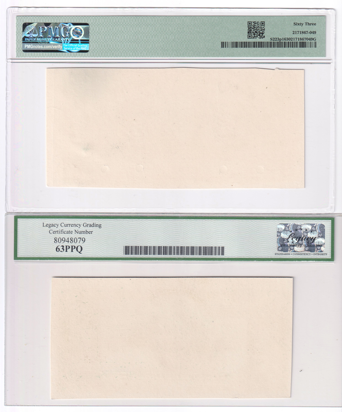 Ecuador - (1912-20) 5 sucres Front Proof PMG ChCU-63, and a (1912-20) 5 sucres Back Proof Legacy ChCU-63PPQ