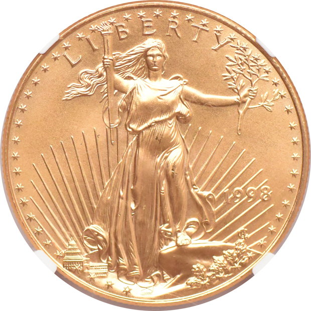 1988 $50 1oz Gold American Eagle Reverse Struck Through NGC MS-69