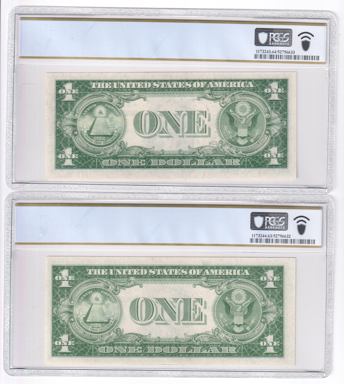 1935-D $1 Sequential Star First and Second Note of Narrow to Wide Reverse Changeover Pair Fr# 1613N* and 1613W* - ChCU-64 PPQ and ChCU 63 PPQ, respectively, both PCGS