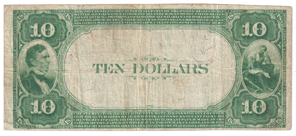 1882 $10 Value Back - Sullivan, IN Charter #5392 - VF