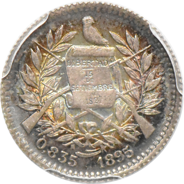 Guatemala - Two 1895 1/2 real, both PCGS MS-65