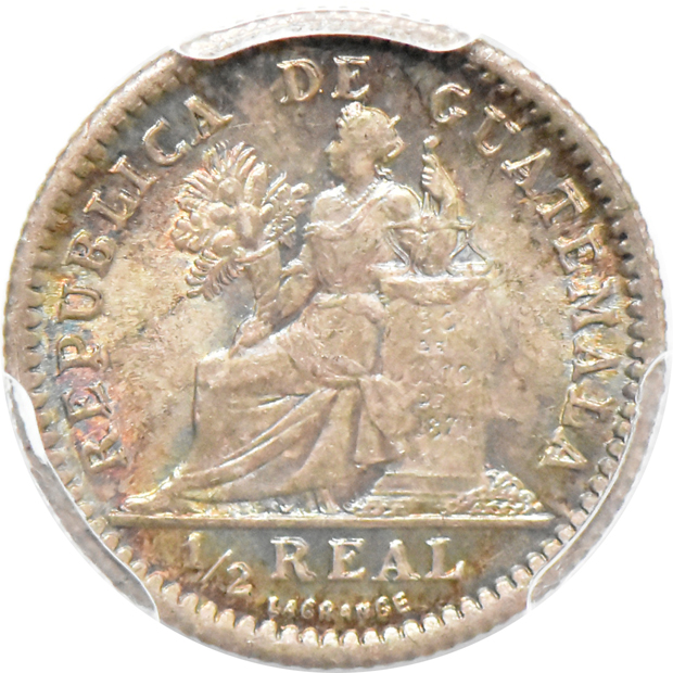 Guatemala - Two 1895 1/2 real, both PCGS MS-65