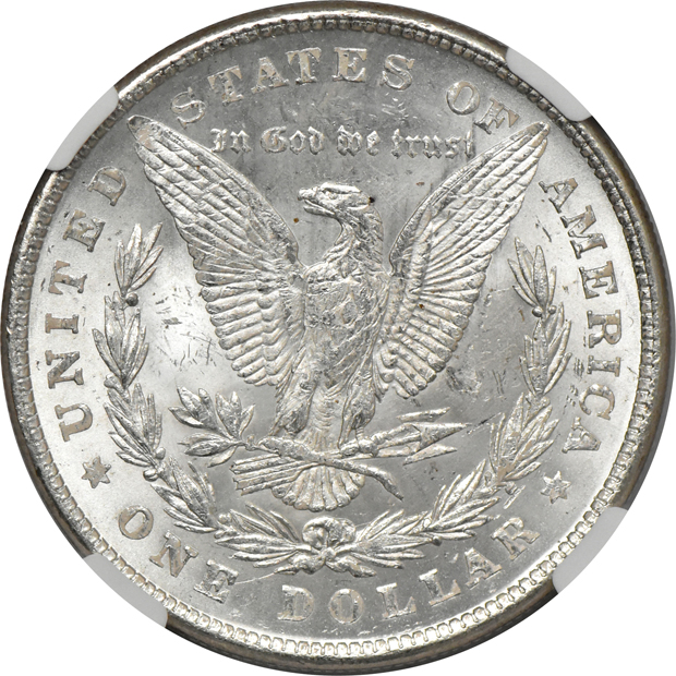 Five 1878 8TF Uncirculated Morgan Dollars certified by NGC