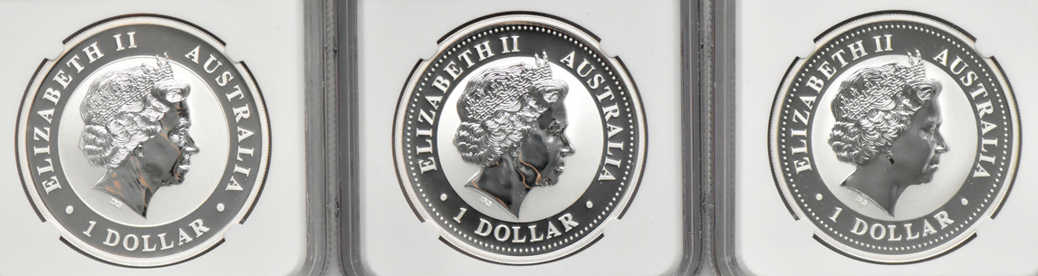 Australia - Collection of 14 1oz Silver Kookaburra $1, all NGC MS-70