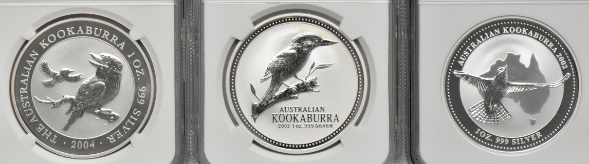 Australia - Collection of 14 1oz Silver Kookaburra $1, all NGC MS-70