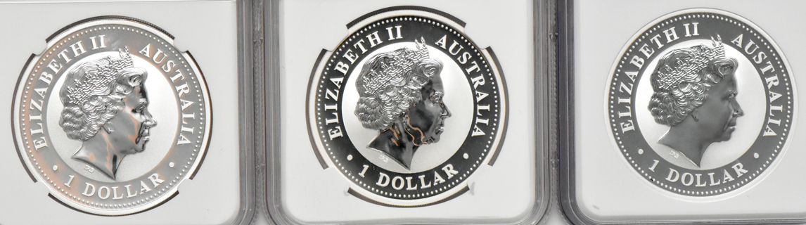 Australia - Collection of 14 1oz Silver Kookaburra $1, all NGC MS-70