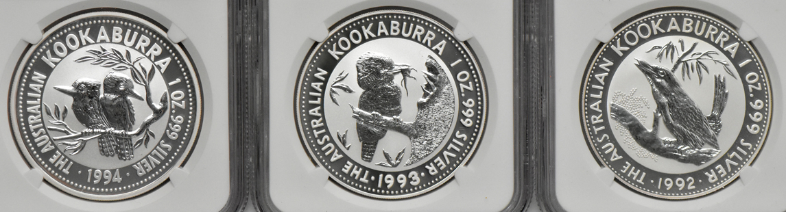 Australia - Collection of 14 1oz Silver Kookaburra $1, all NGC MS-70