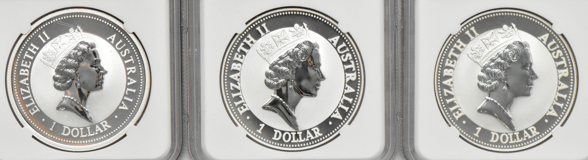 Australia - Collection of 14 1oz Silver Kookaburra $1, all NGC MS-70