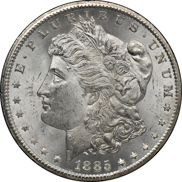 1882-CC GSA, 1884-CC GSA, and an 1885-CC GSA, all CACG MS-63