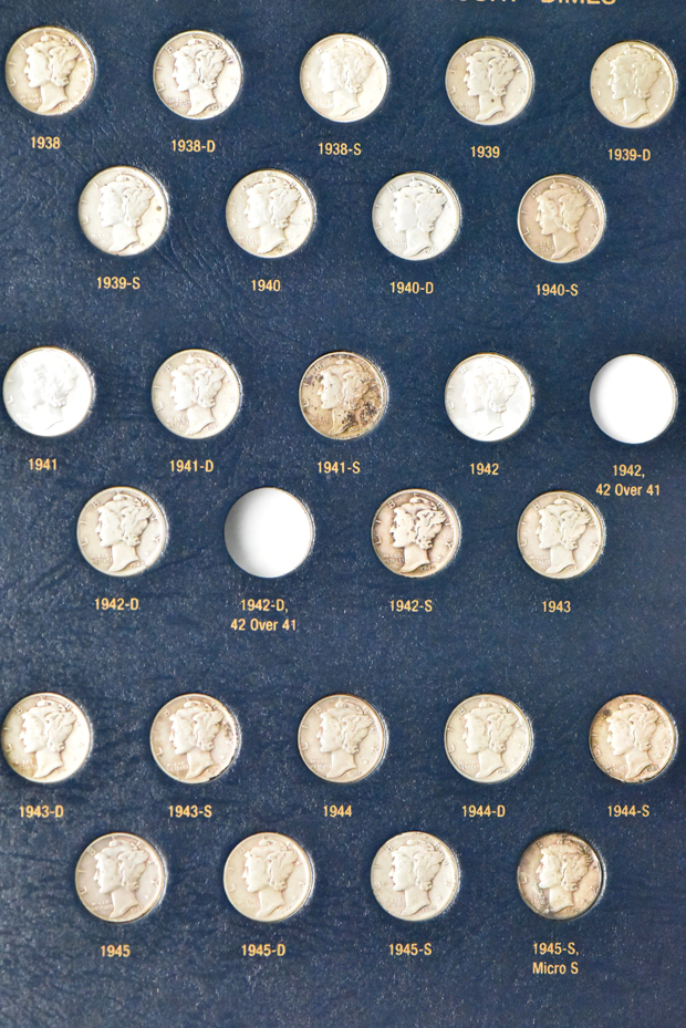 Nearly complete collection of Mercury dimes, missing only overdates, in a Whitman 9118 album (1916-D PCGS Good-r, and 1921-D PCGS Good-6)