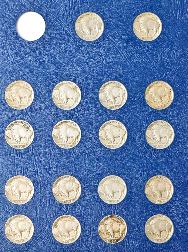 Complete collection of Buffalo nickels in a Whitman 9400 album (1918/7-D NGC Good-6 and 1937-D 3 Legged NGC VF-35)