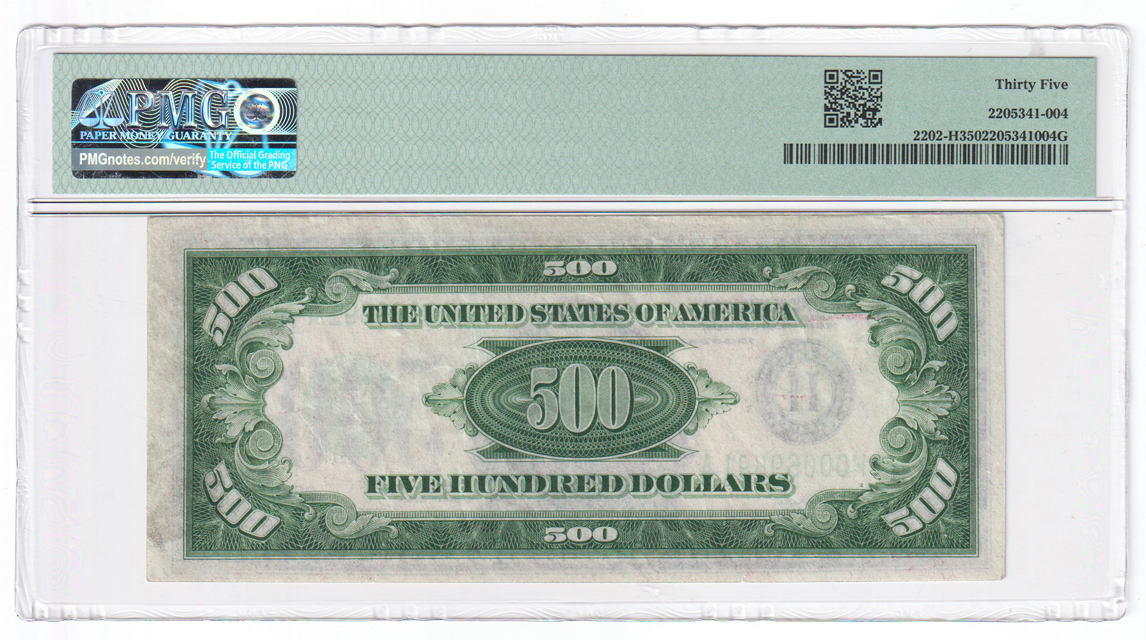 1934-A $500 St. Louis Fr# 2202-H - PMG VF-35