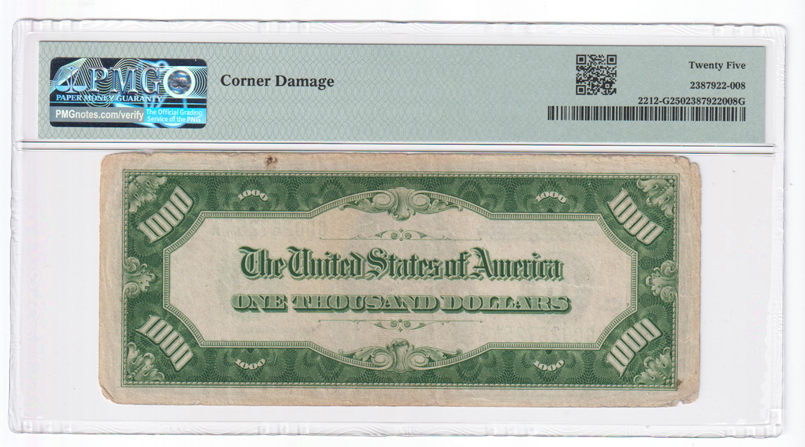 1934-A $1,000 Chicago Fr# 2212-G - PMG VF-25/corner damage