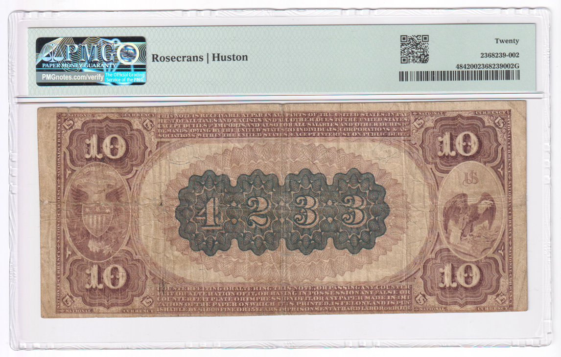 1882 $10 Brown Back - Effingham, IL Charter #4233 - PMG VF-20