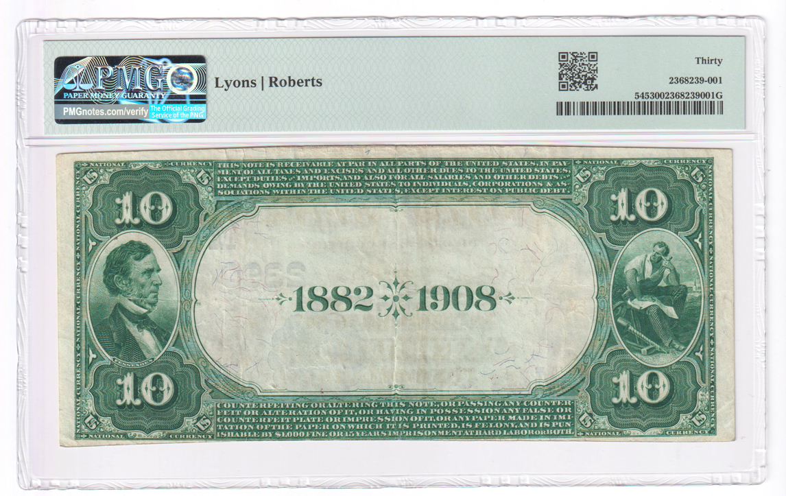 1882 $10 Date Back - Carrollton, IL Charter #2390 - PMG VF-30