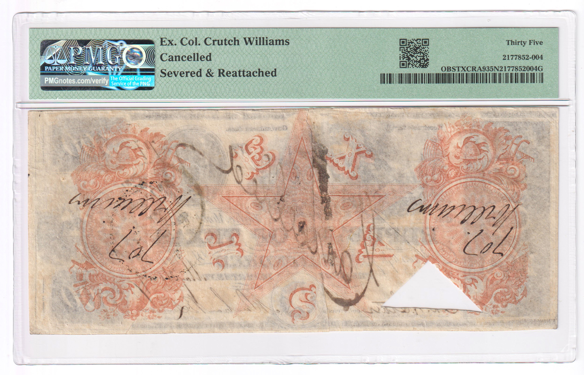 $500 Obsolete - 1839-41 Republic of Texas PMG VF-35/cancelled/severed and reattached