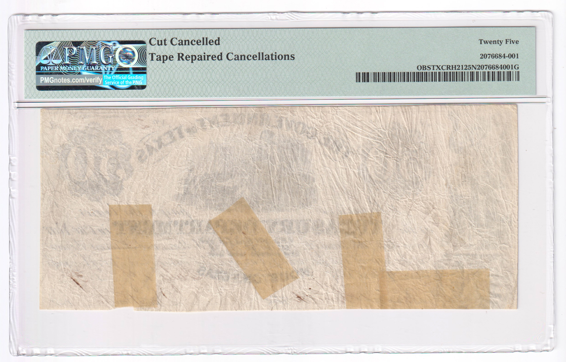 $50 Obsolete - 1838-39 Serial Number 2 "Sam Houston" Government of Texas  PMG VF-25/cut cancelled/tape repaired cancellations