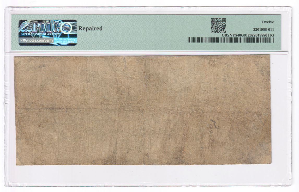$5 Obsolete - 1860s Canandaigua, New York Bank of Ontario PMG F-12/repaired