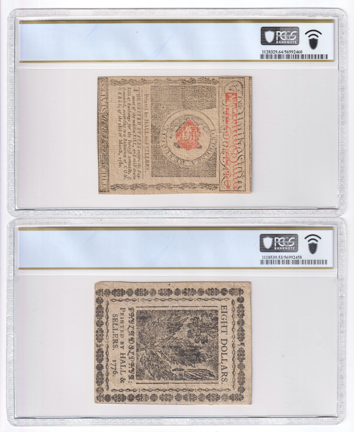 Group of nine Continental notes certified by PCGS
