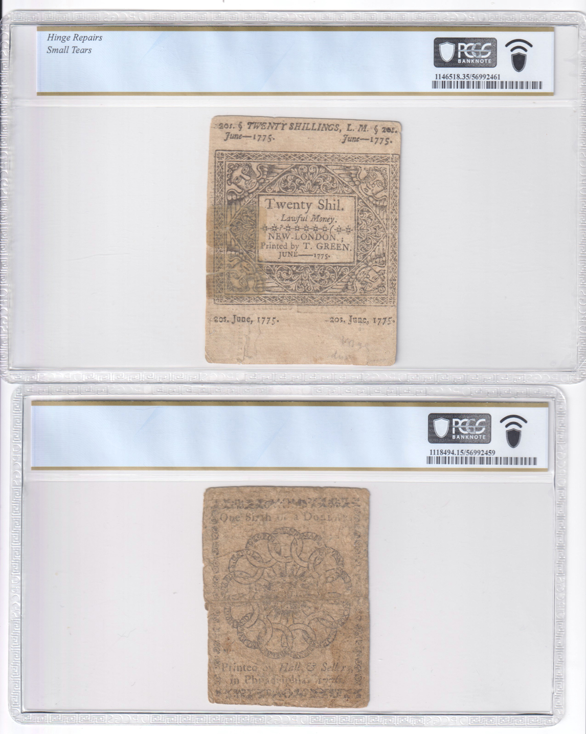 Group of nine Continental notes certified by PCGS
