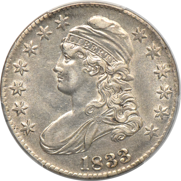 1833 Capped Bust half dollar PCGS AU-50, and an 1880-S NGC MS-66 Star