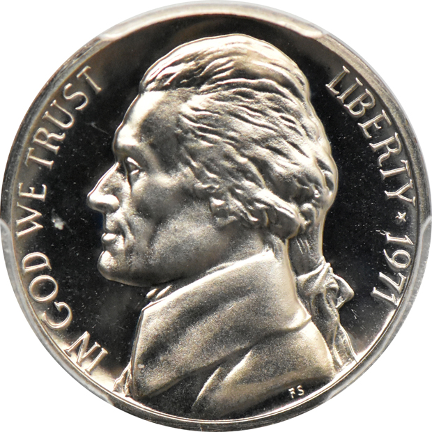 1971 No S Jefferson nickel PR-68, and a 1982 No P Roosevelt dime MS-66, both PCGS