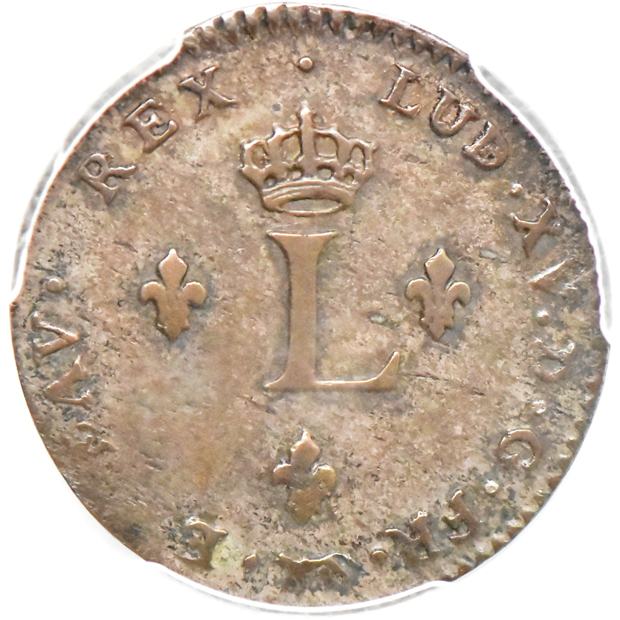 1721-H French Colonies 9 deniers F-12, and a 1739-A French Colonies Sou Marque XF-45, both PCGS