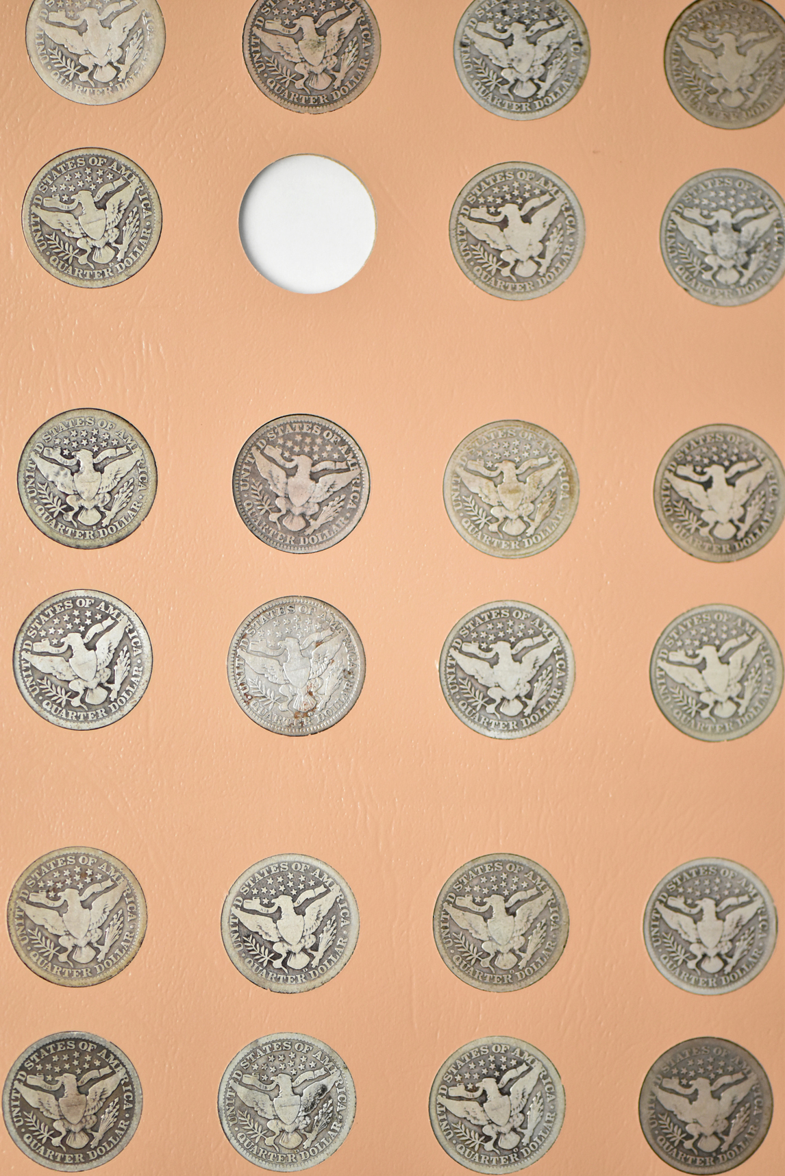 Collection of Barber quarters in a Dansco 7130 album