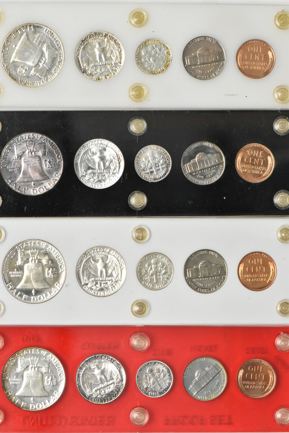 Eight 1955 Proof Sets in Capital Plastics holders