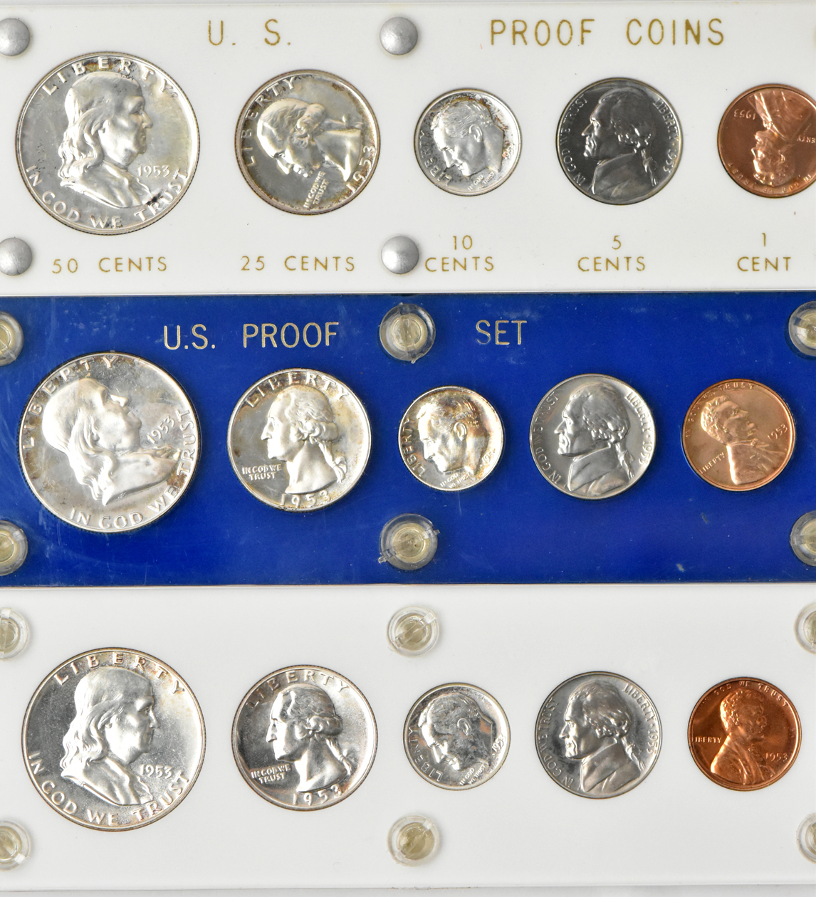 Six 1953 Proof Sets in Capital Plastics holders