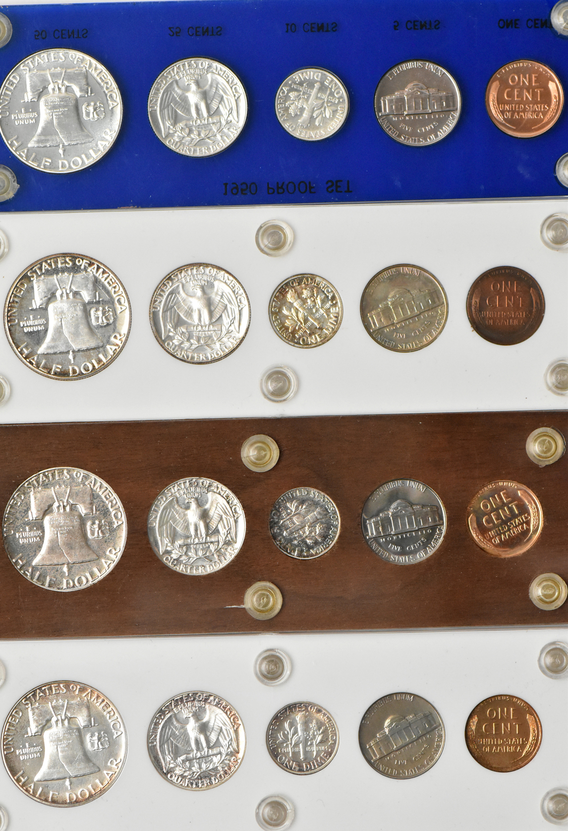 Six 1950 Proof Sets in Capital Plastics holders