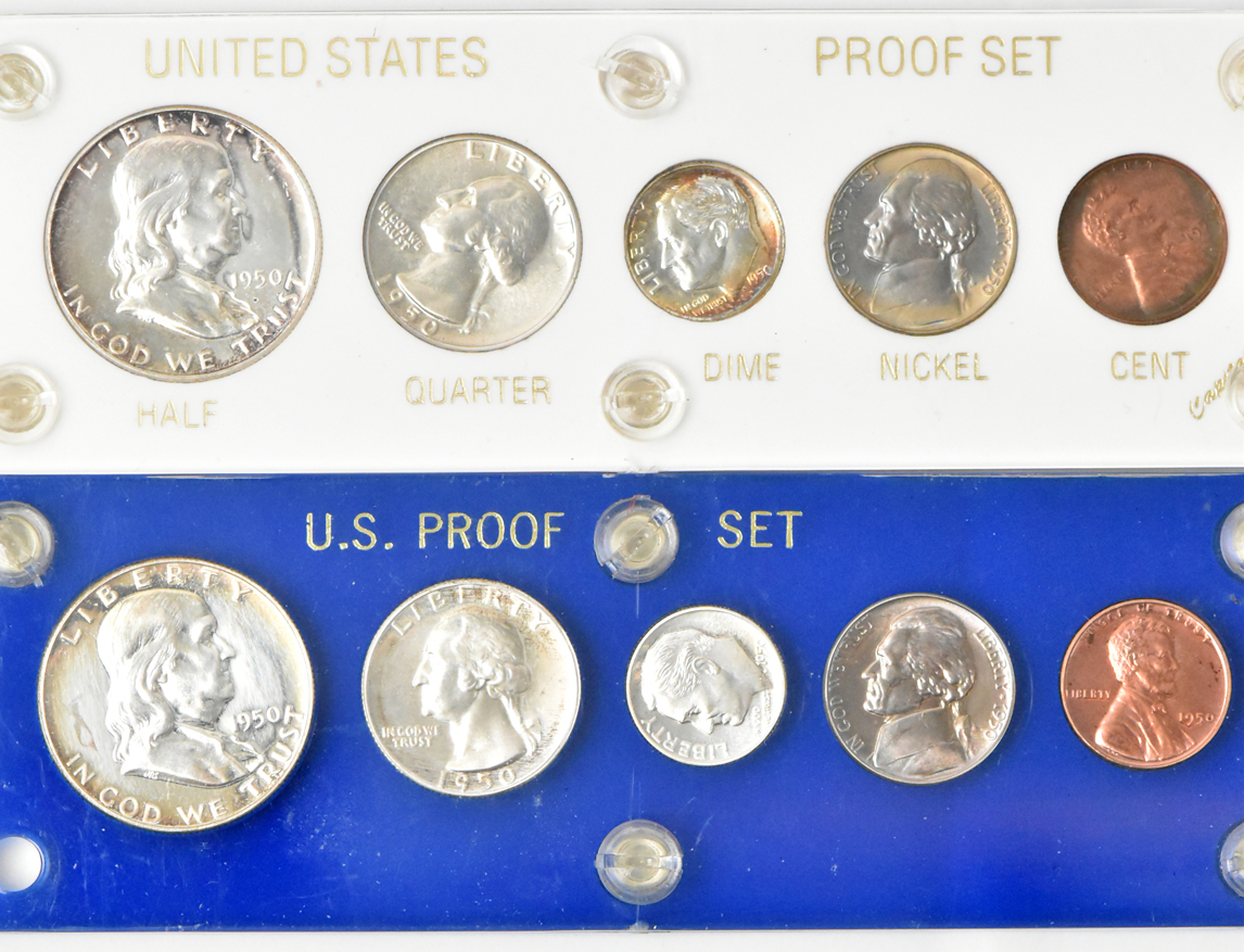 Six 1950 Proof Sets in Capital Plastics holders