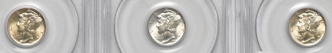 Short set of certified GEM Mercury dimes